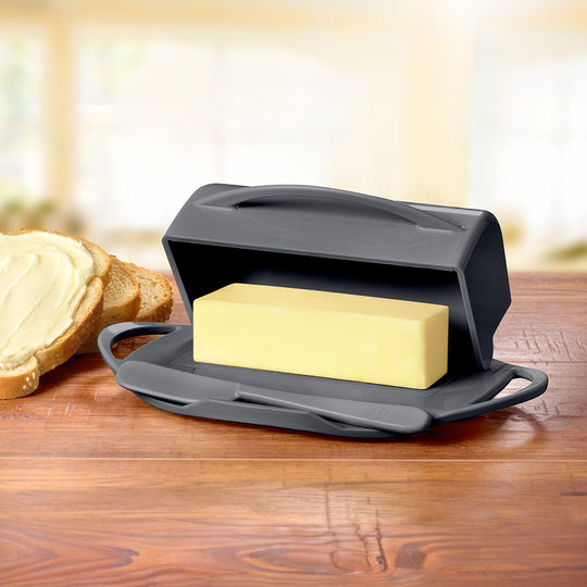 4-Piece Breakfast Set with Flip-Top Butter Dish, Spreader, Toaster Tongs, and Spatula