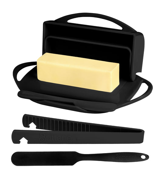 4-Piece Breakfast Set with Flip-Top Butter Dish, Spreader, Toaster Tongs, and Spatula