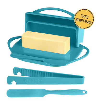 4-Piece Breakfast Set with Flip-Top Butter Dish, Spreader, Toaster Tongs, and Spatula