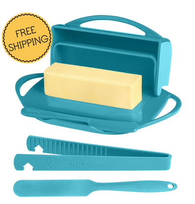 4-Piece Breakfast Set with Flip-Top Butter Dish, Spreader, Toaster Tongs, and Spatula