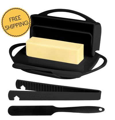 4-Piece Breakfast Set with Flip-Top Butter Dish, Spreader, Toaster Tongs, and Spatula