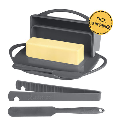 4-Piece Breakfast Set with Flip-Top Butter Dish, Spreader, Toaster Tongs, and Spatula