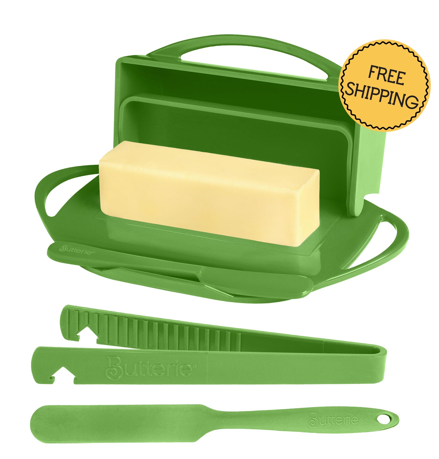 4-Piece Breakfast Set with Flip-Top Butter Dish, Spreader, Toaster Tongs, and Spatula