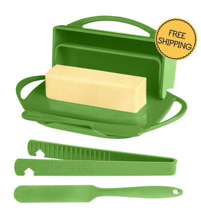 4-Piece Breakfast Set with Flip-Top Butter Dish, Spreader, Toaster Tongs, and Spatula