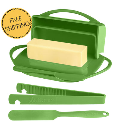4-Piece Breakfast Set with Flip-Top Butter Dish, Spreader, Toaster Tongs, and Spatula