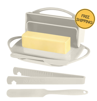 4-Piece Breakfast Set with Flip-Top Butter Dish, Spreader, Toaster Tongs, and Spatula