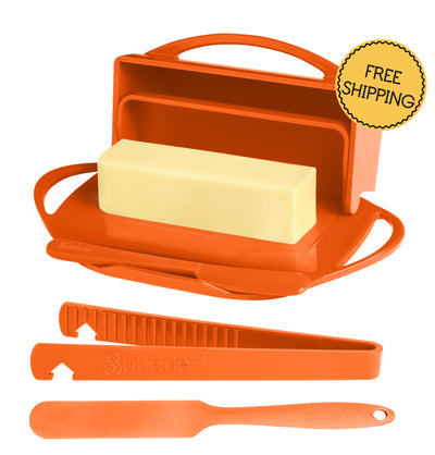 4-Piece Breakfast Set with Flip-Top Butter Dish, Spreader, Toaster Tongs, and Spatula