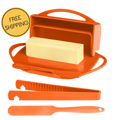 4-Piece Breakfast Set with Flip-Top Butter Dish, Spreader, Toaster Tongs, and Spatula