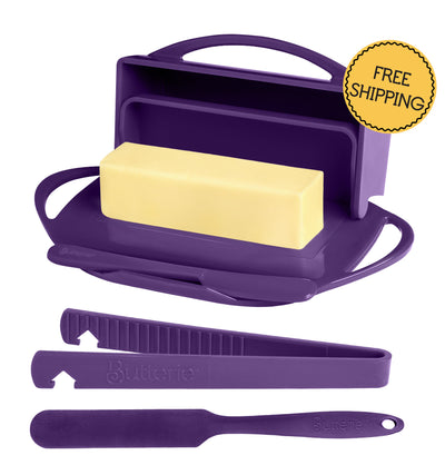 4-Piece Breakfast Set with Flip-Top Butter Dish, Spreader, Toaster Tongs, and Spatula