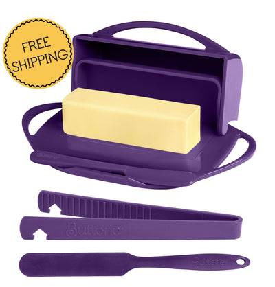 4-Piece Breakfast Set with Flip-Top Butter Dish, Spreader, Toaster Tongs, and Spatula