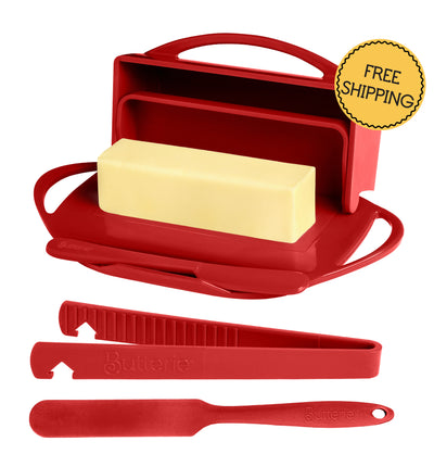 4-Piece Breakfast Set with Flip-Top Butter Dish, Spreader, Toaster Tongs, and Spatula