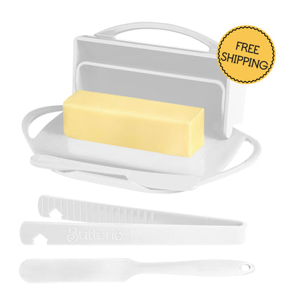 4-Piece Breakfast Set with Flip-Top Butter Dish, Spreader, Toaster Tongs, and Spatula