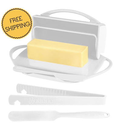 4-Piece Breakfast Set with Flip-Top Butter Dish, Spreader, Toaster Tongs, and Spatula