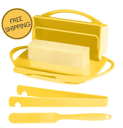 4-Piece Breakfast Set with Flip-Top Butter Dish, Spreader, Toaster Tongs, and Spatula