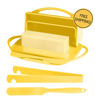 4-Piece Breakfast Set with Flip-Top Butter Dish, Spreader, Toaster Tongs, and Spatula
