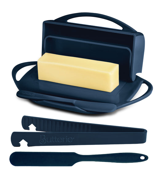 4-Piece Breakfast Set with Flip-Top Butter Dish, Spreader, Toaster Tongs, and Spatula