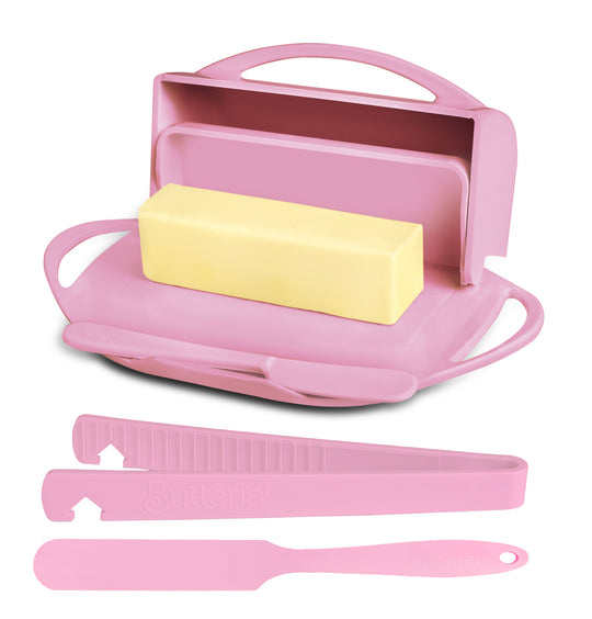4-Piece Breakfast Set with Flip-Top Butter Dish, Spreader, Toaster Tongs, and Spatula