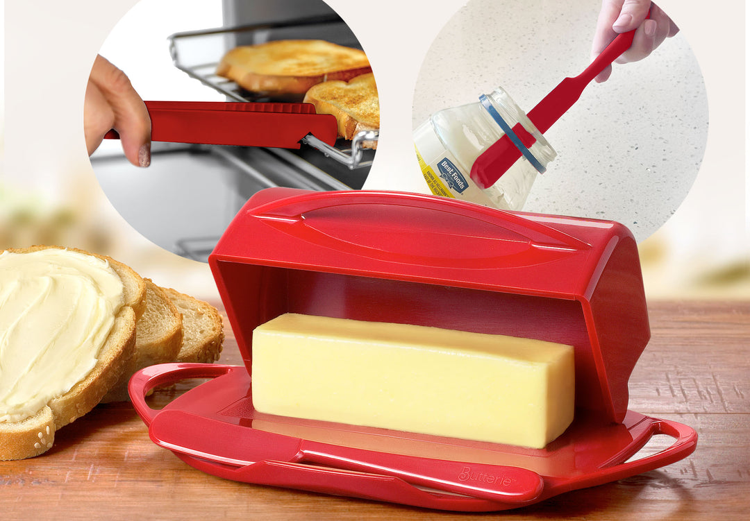 4-Piece Breakfast Set with Flip-Top Butter Dish, Spreader, Toaster Tongs, and Spatula
