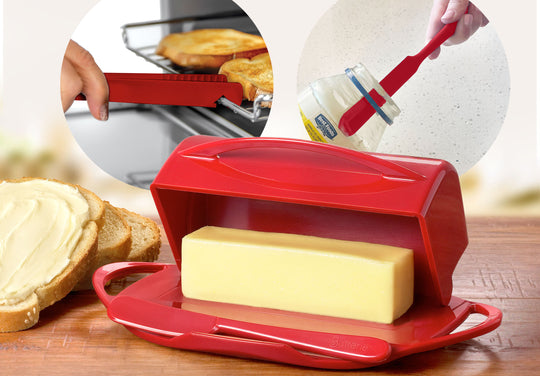 4-Piece Breakfast Set with Flip-Top Butter Dish, Spreader, Toaster Tongs, and Spatula