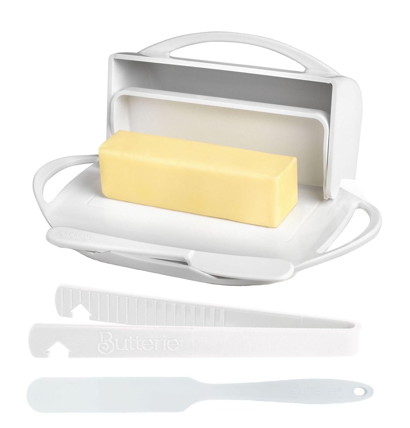 4-piece Bundle: Butter Dish, Spreader, Tongs & Spatula